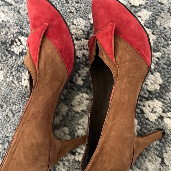 Pilcro Anthropologie Suede Heels Folded design brown red pumps shoes retro look - Picture 5 of 8